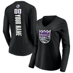 Sacramento Kings Women's Playmaker Personalized Name & Number Long Sleeve V-Neck T-Shirt Black
