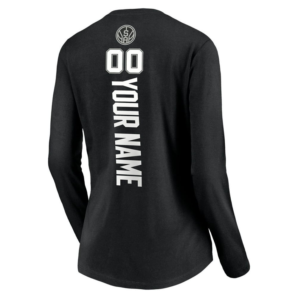 San Antonio Spurs Women's Playmaker Personalized Name & Number Long Sleeve V-Neck T-Shirt Black