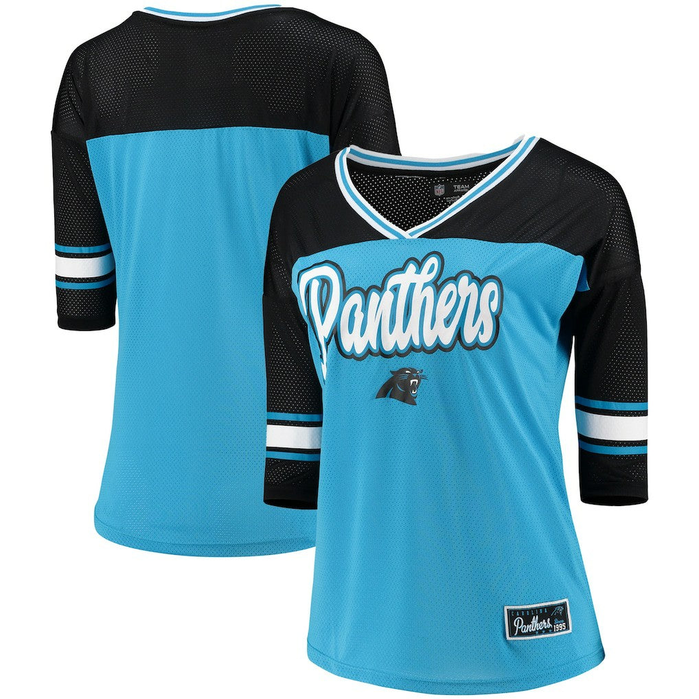 Carolina Panthers 5th & Ocean by New Era Women's Mesh Long Sleeve T-Shirt Blue