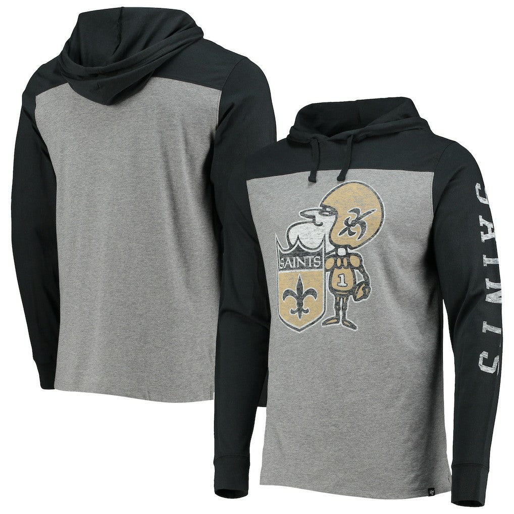 47 brand New Orleans Saints '47 Franklin Wooster Throwback Long Sleeve Hoodie T-Shirt Heathered Gray