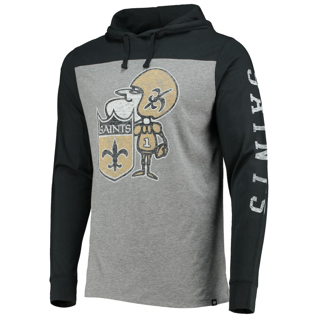 47 brand New Orleans Saints '47 Franklin Wooster Throwback Long Sleeve Hoodie T-Shirt Heathered Gray