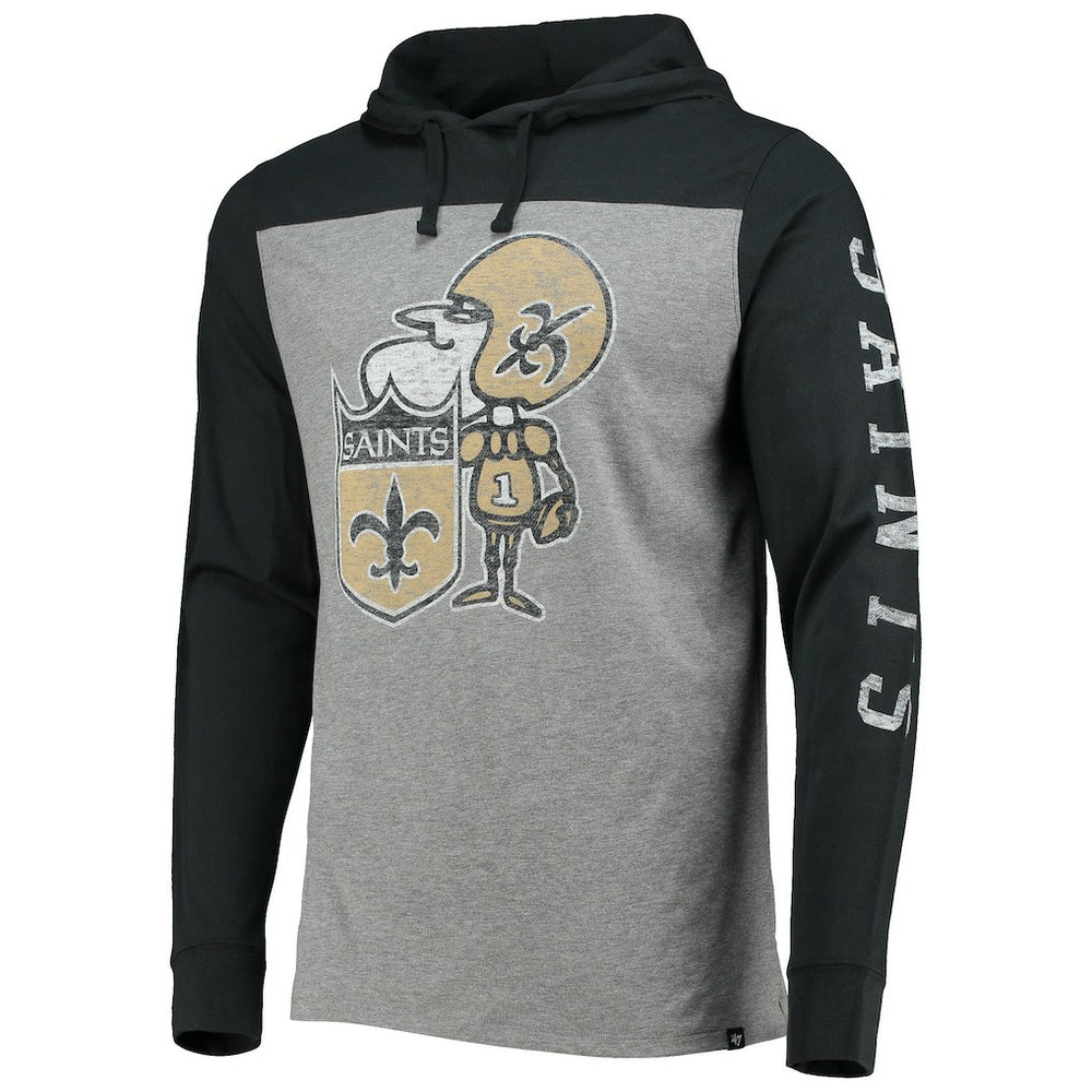 47 brand New Orleans Saints '47 Franklin Wooster Throwback Long Sleeve Hoodie T-Shirt Heathered Gray
