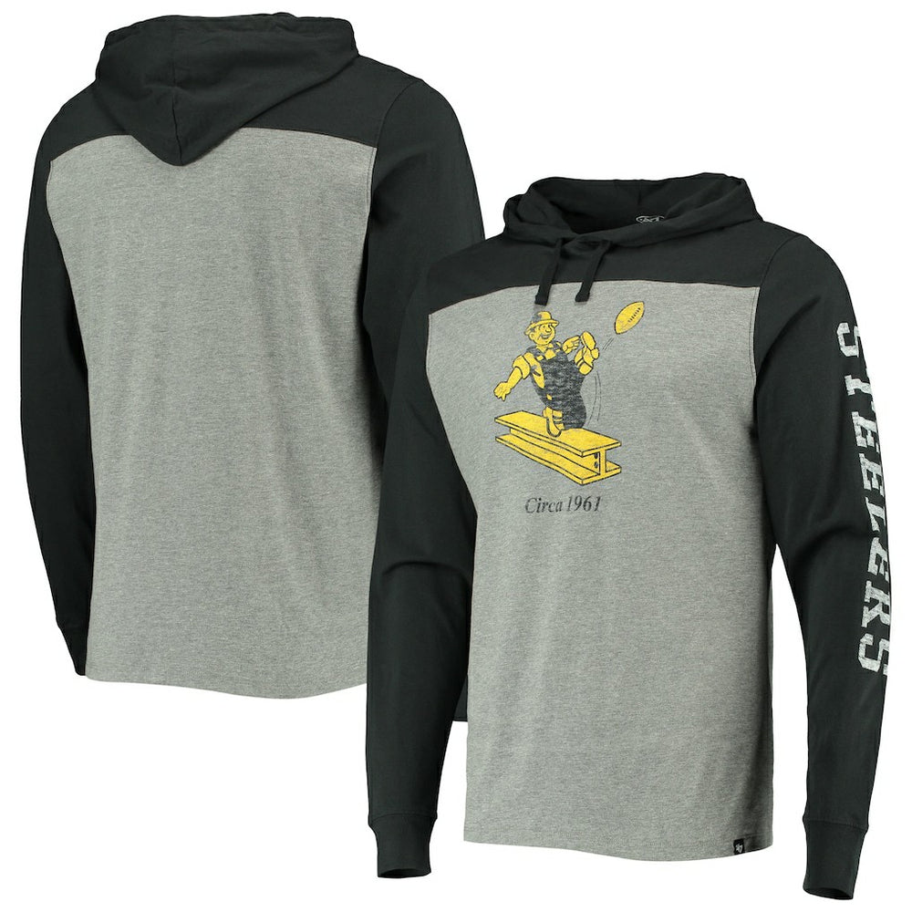 47 brand Pittsburgh Steelers '47 Franklin Wooster Throwback Long Sleeve Hoodie T-Shirt Heathered Gray