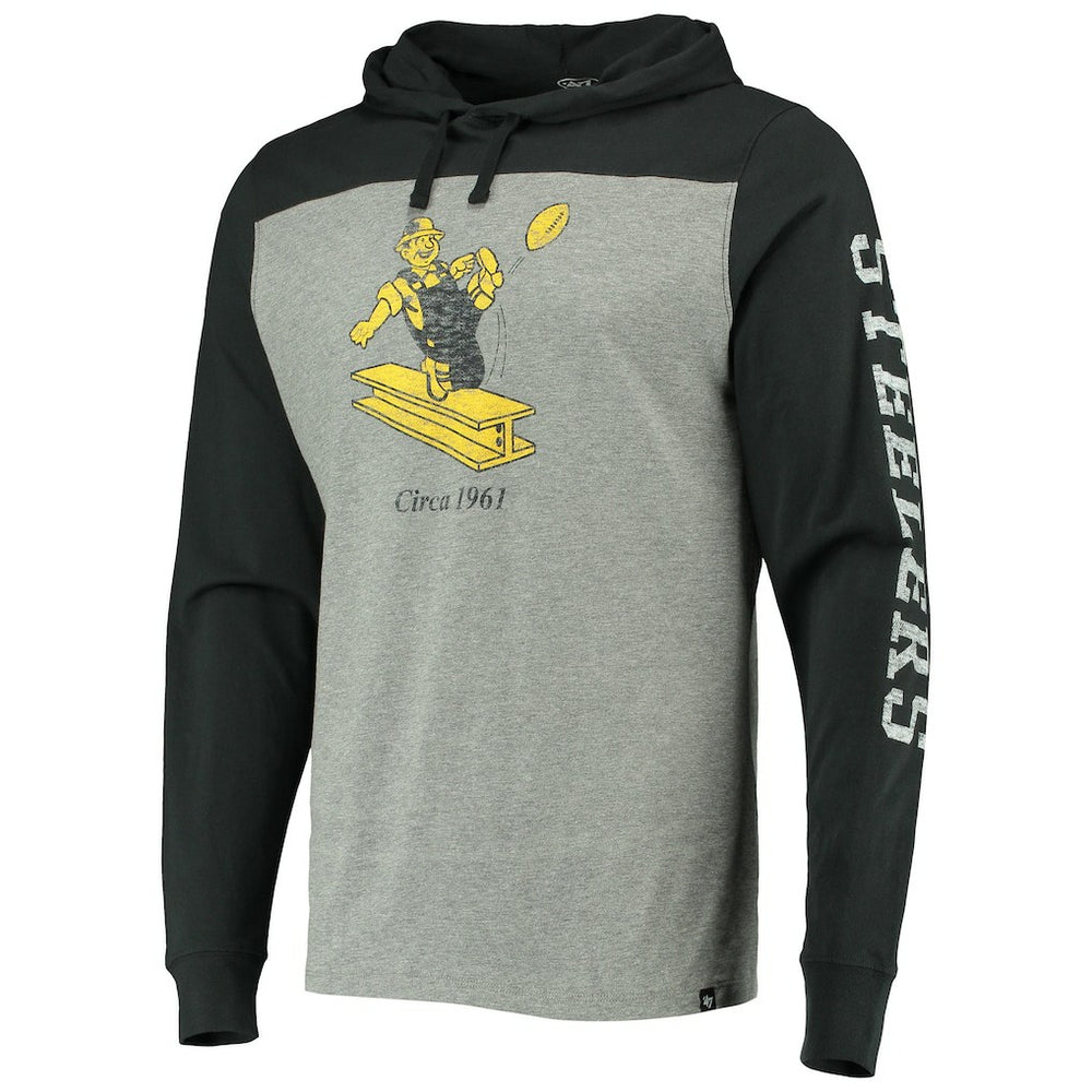 47 brand Pittsburgh Steelers '47 Franklin Wooster Throwback Long Sleeve Hoodie T-Shirt Heathered Gray