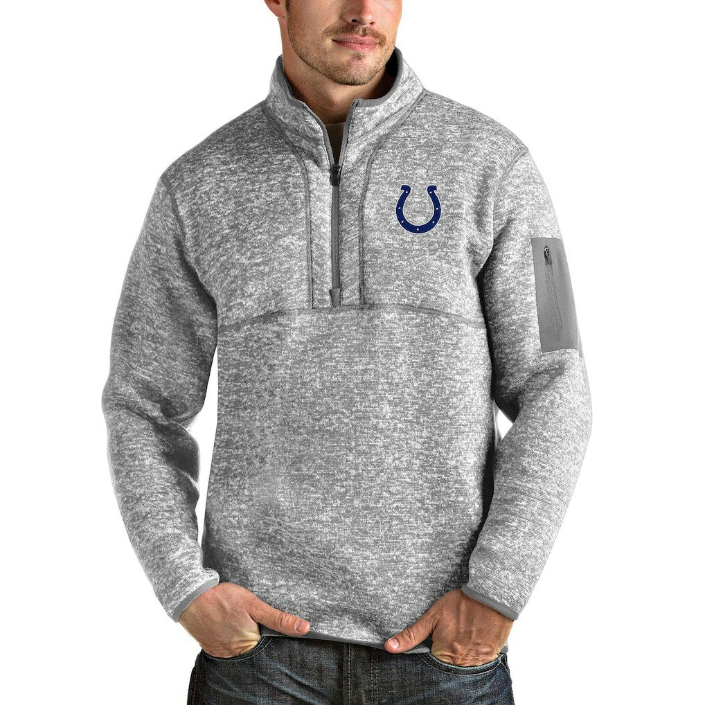 Indianapolis Colts Antigua Team Logo Fortune Quarter-Zip Pullover Jacket Heather Gray