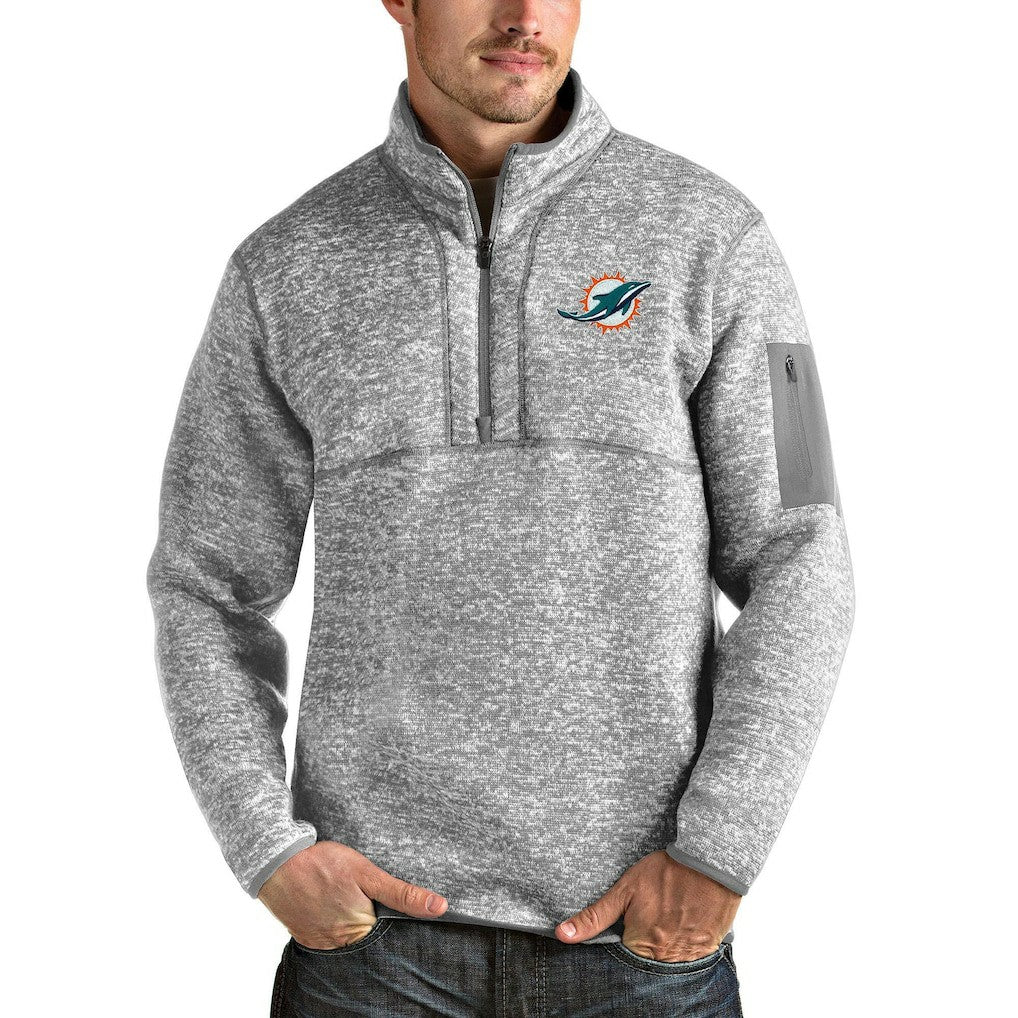 Miami Dolphins Antigua Team Logo Fortune Quarter-Zip Pullover Jacket Heather Gray