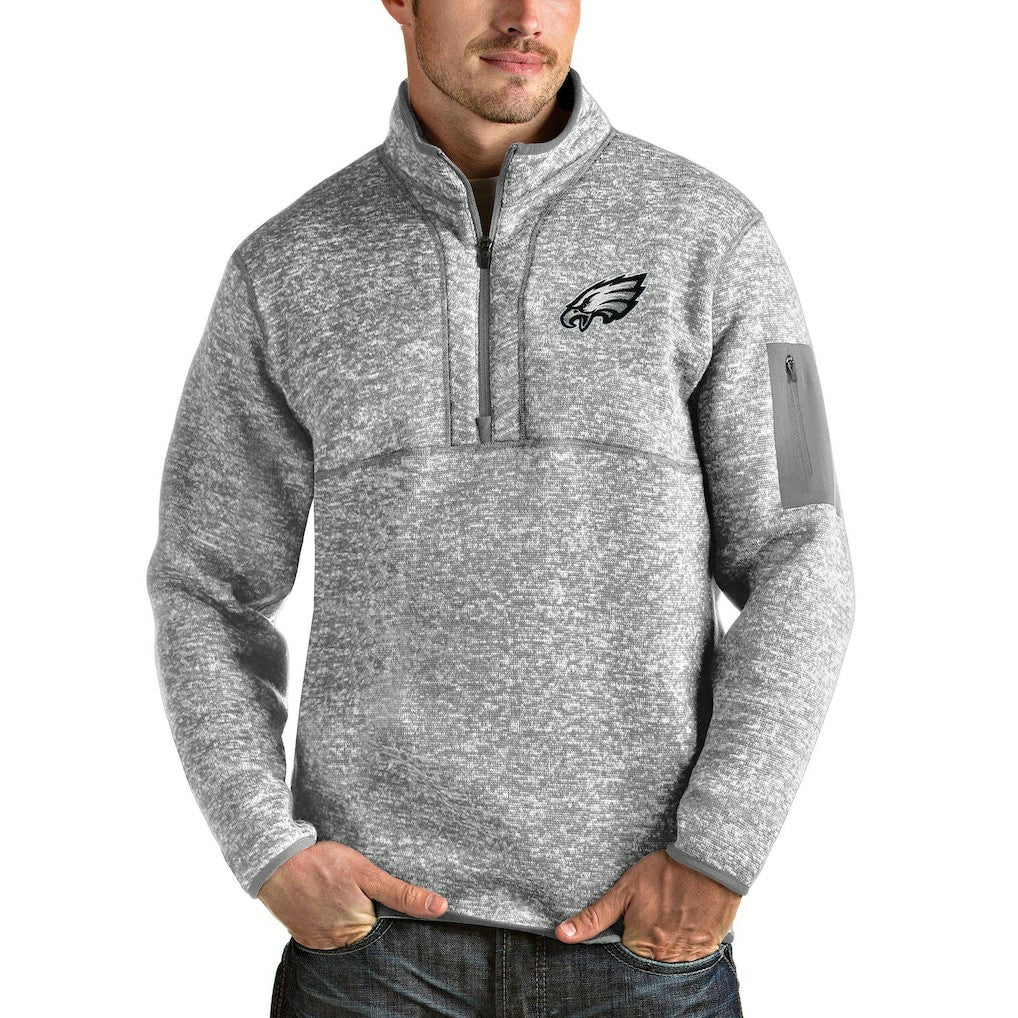 Philadelphia Eagles Antigua Team Logo Fortune Quarter-Zip Pullover Jacket Heather Gray