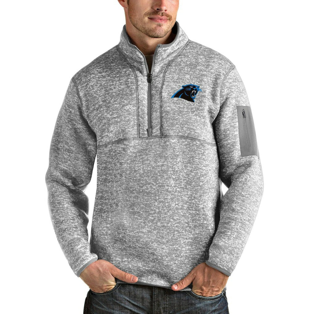 Carolina Panthers Antigua Team Logo Fortune Quarter-Zip Pullover Jacket Heather Gray