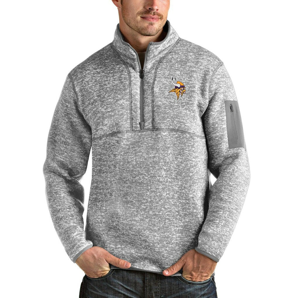 Minnesota Vikings Antigua Team Logo Fortune Quarter-Zip Pullover Jacket Heather Gray