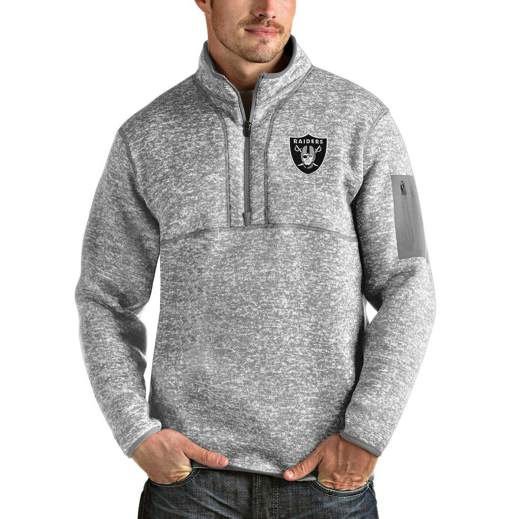 Las Vegas Raiders Antigua Team Logo Fortune Quarter-Zip Pullover Jacket Heather Gray