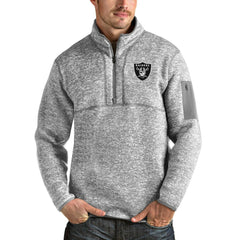 Las Vegas Raiders Antigua Team Logo Fortune Quarter-Zip Pullover Jacket Heather Gray