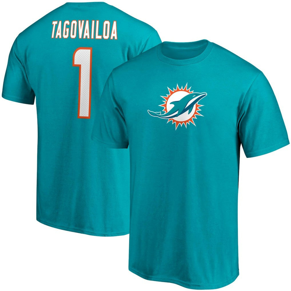 Fanatics Tua Tagovailoa Miami Dolphins Player Icon Name & Number T-Shirt Aqua
