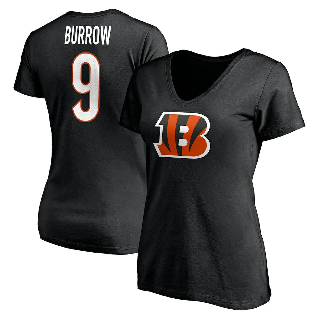Fanatics Joe Burrow Cincinnati Bengals Women's Player Icon Name & Number V-Neck T-Shirt Black
