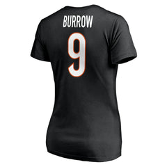 Fanatics Joe Burrow Cincinnati Bengals Women's Player Icon Name & Number V-Neck T-Shirt Black