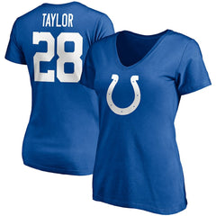 Fanatics Jonathan Taylor Indianapolis Colts Women's Player Icon Name & Number V-Neck T-Shirt Royal