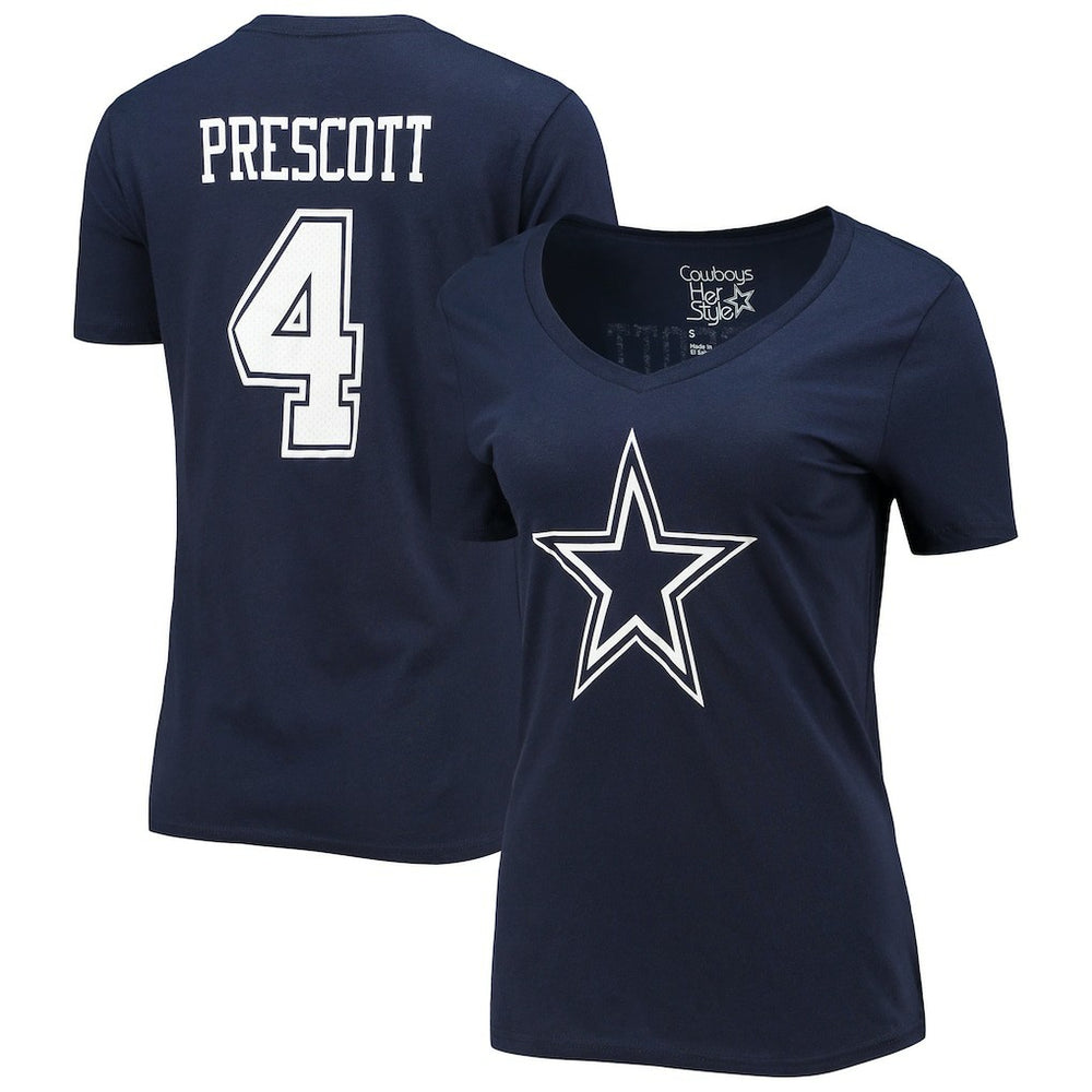 Fanatics Dak Prescott Dallas Cowboys Women's Player Icon Name & Number V-Neck T-Shirt Navy
