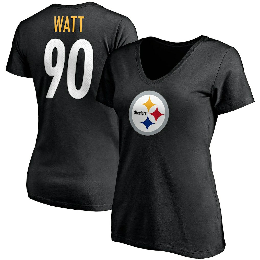 Fanatics T.J. Watt Pittsburgh Steelers Women's Player Icon Name & Number V-Neck T-Shirt Black