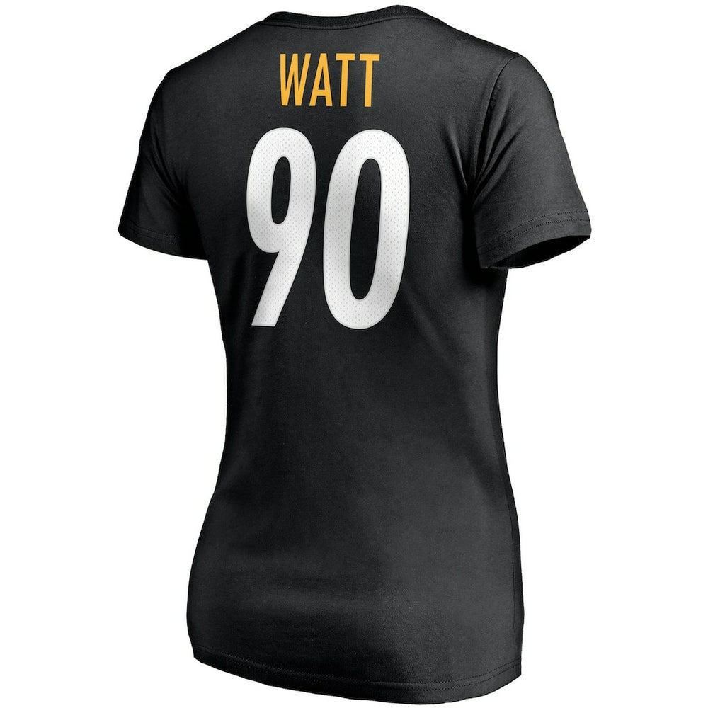 Fanatics T.J. Watt Pittsburgh Steelers Women's Player Icon Name & Number V-Neck T-Shirt Black