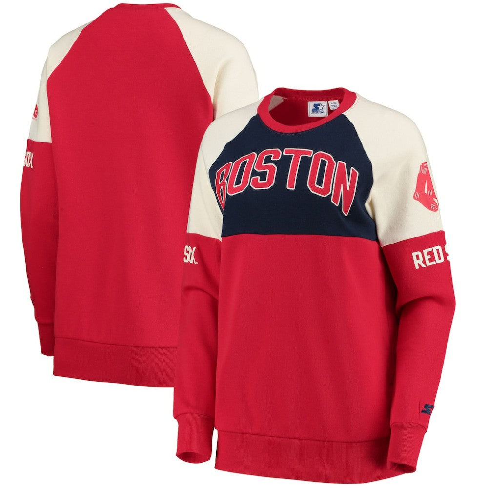 Boston Red Sox Starter Women's Baseline Raglan Pullover Sweatshirt - Red/Navy - MLB Discount