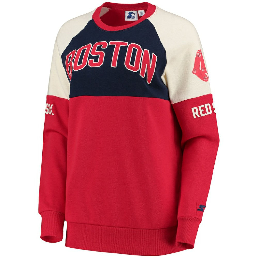 Boston Red Sox Starter Women's Baseline Raglan Pullover Sweatshirt - Red/Navy - MLB Discount