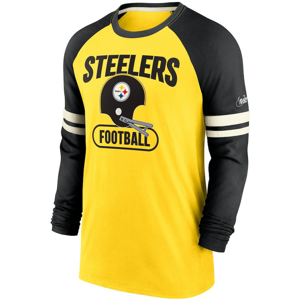Nike Pittsburgh Steelers Throwback Raglan Long Sleeve T-Shirt Gold/Black