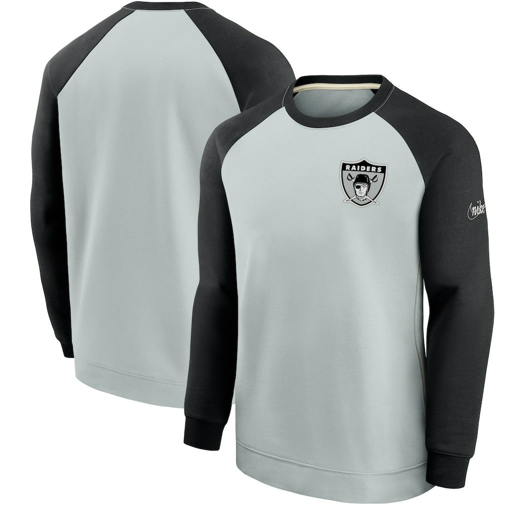 Nike Las Vegas Raiders Historic Raglan Crew Performance Sweater Silver/Black