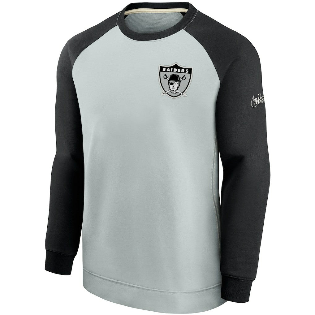Nike Las Vegas Raiders Historic Raglan Crew Performance Sweater Silver/Black