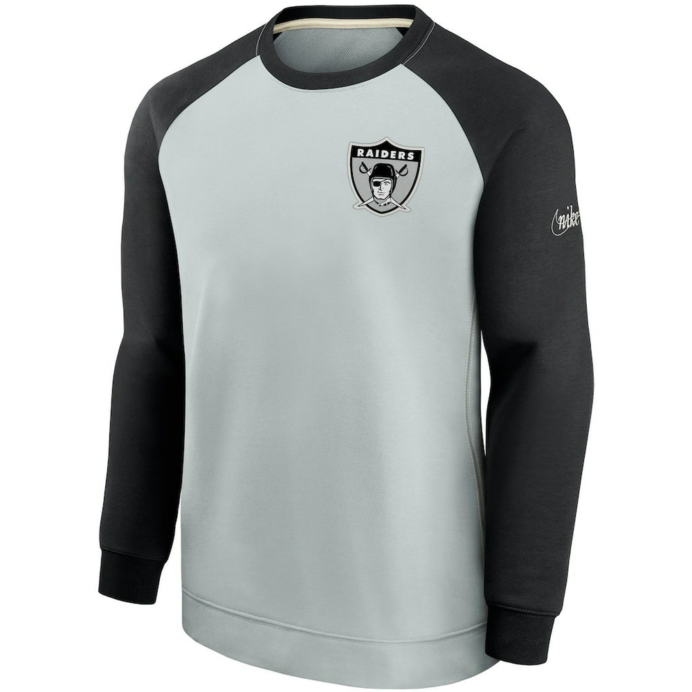 Nike Las Vegas Raiders Historic Raglan Crew Performance Sweater Silver/Black