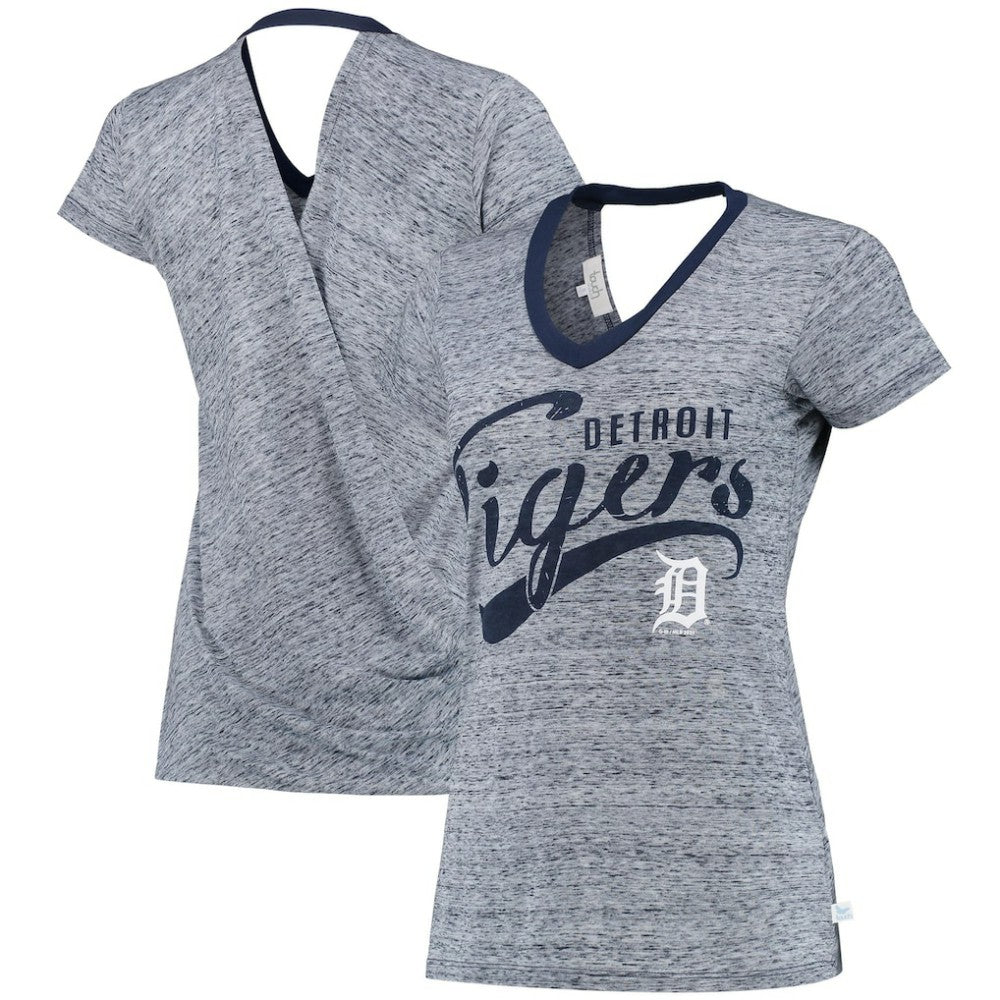 Detroit Tigers Touch Women's Hail Mary V-Neck Back Wrap T-Shirt - Navy - MLB on Sale