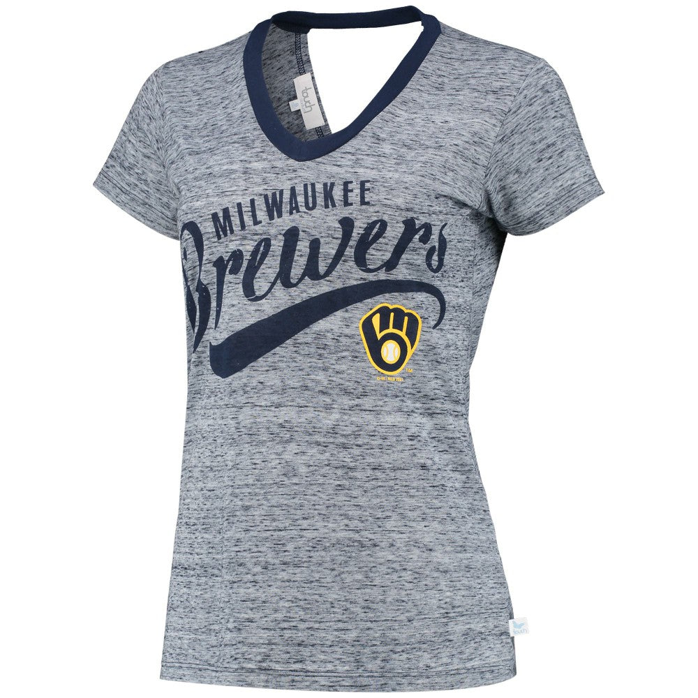 Milwaukee Brewers Touch Women's Hail Mary V-Neck Back Wrap T-Shirt - Navy - MLB Online