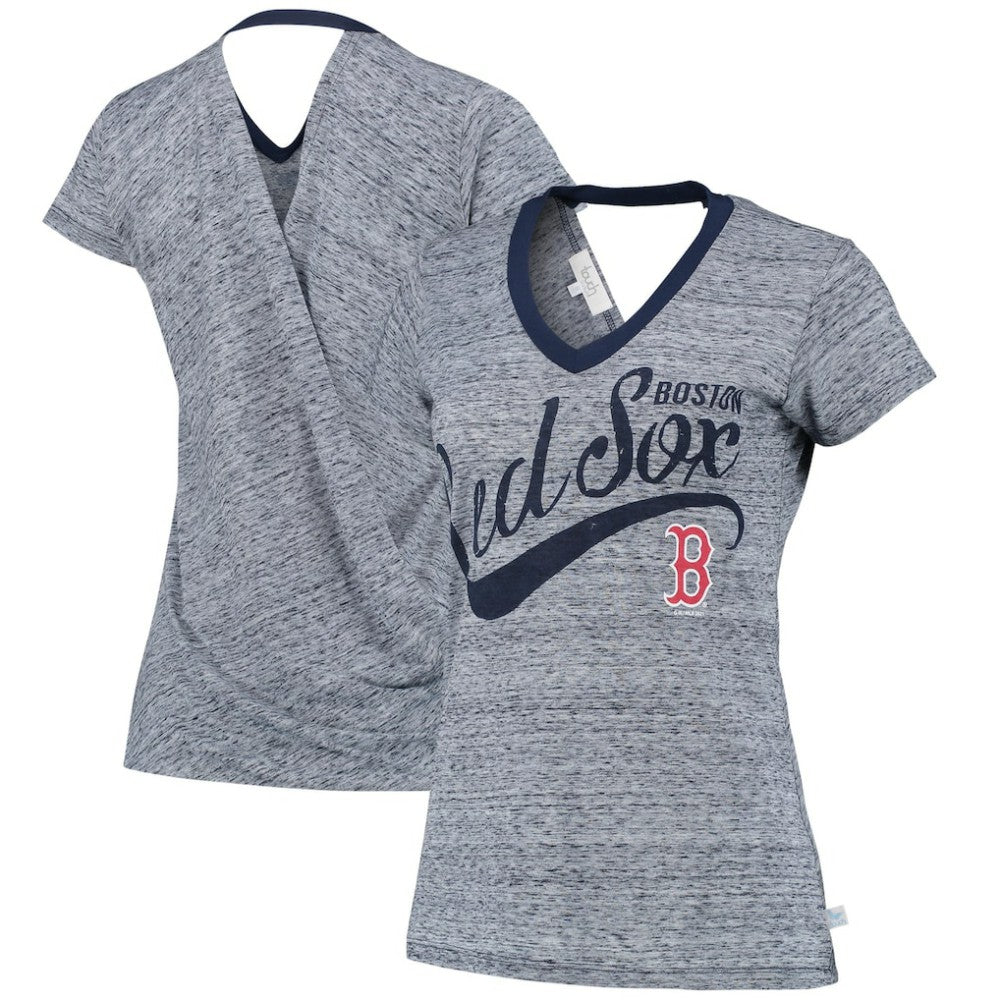 Boston Red Sox Touch Women's Hail Mary V-Neck Back Wrap T-Shirt - Navy - MLB on Sale