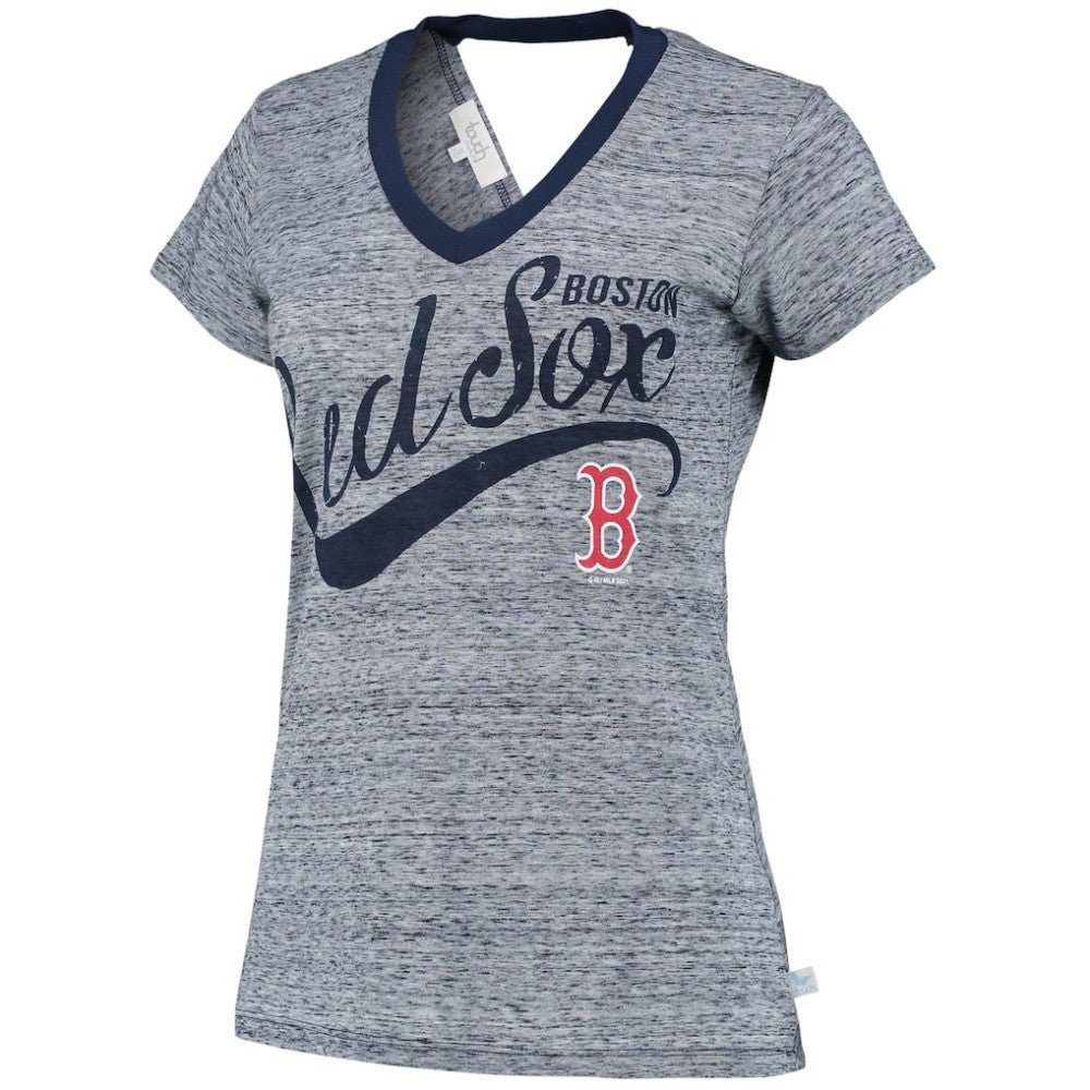 Boston Red Sox Touch Women's Hail Mary V-Neck Back Wrap T-Shirt - Navy - MLB on Sale