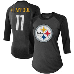 Fanatics Chase Claypool Pittsburgh Steelers Women's Team Player Name & Number Tri-Blend Raglan 3/4-Sleeve T-Shirt Black