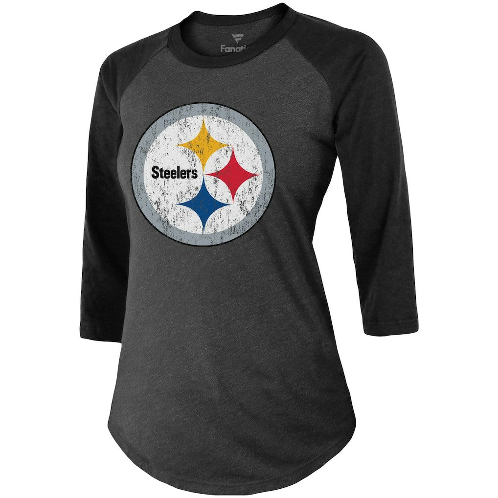 Fanatics Chase Claypool Pittsburgh Steelers Women's Team Player Name & Number Tri-Blend Raglan 3/4-Sleeve T-Shirt Black