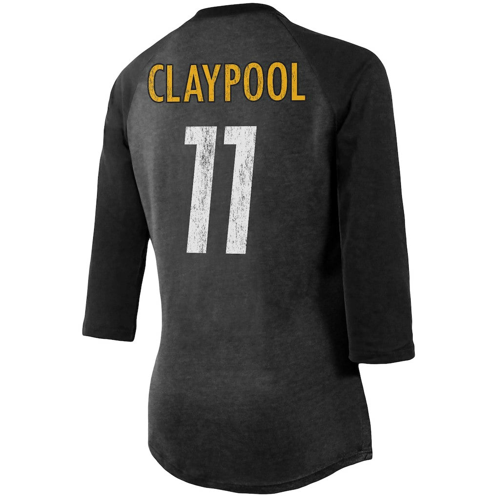 Fanatics Chase Claypool Pittsburgh Steelers Women's Team Player Name & Number Tri-Blend Raglan 3/4-Sleeve T-Shirt Black