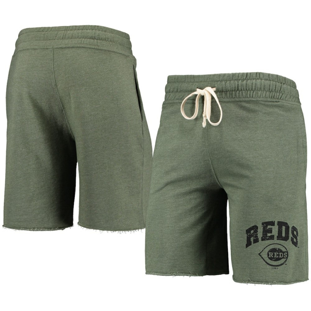 Cincinnati Reds Concepts Sport Mainstream Tri-Blend Shorts - Heathered Olive - MLB Lifestyle