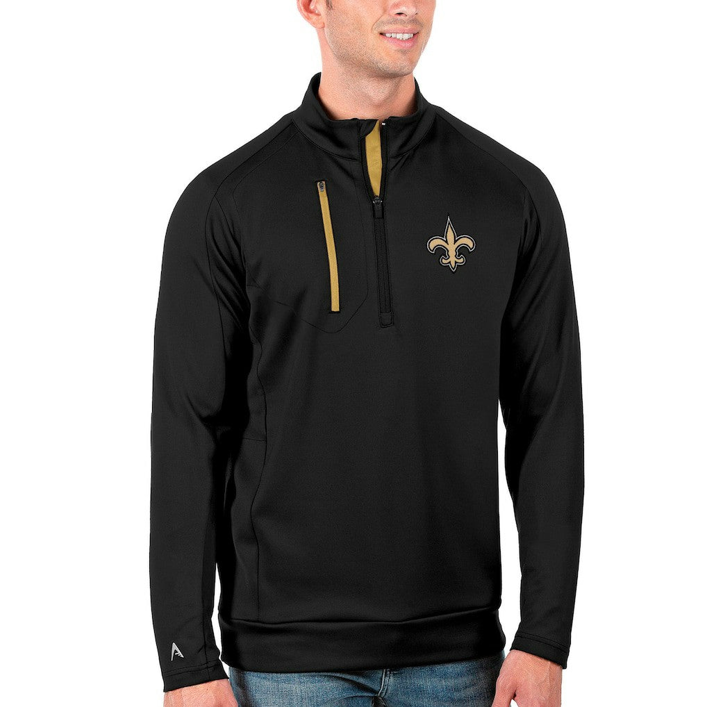 New Orleans Saints Antigua Generation Quarter-Zip Pullover Jacket Black/Gold