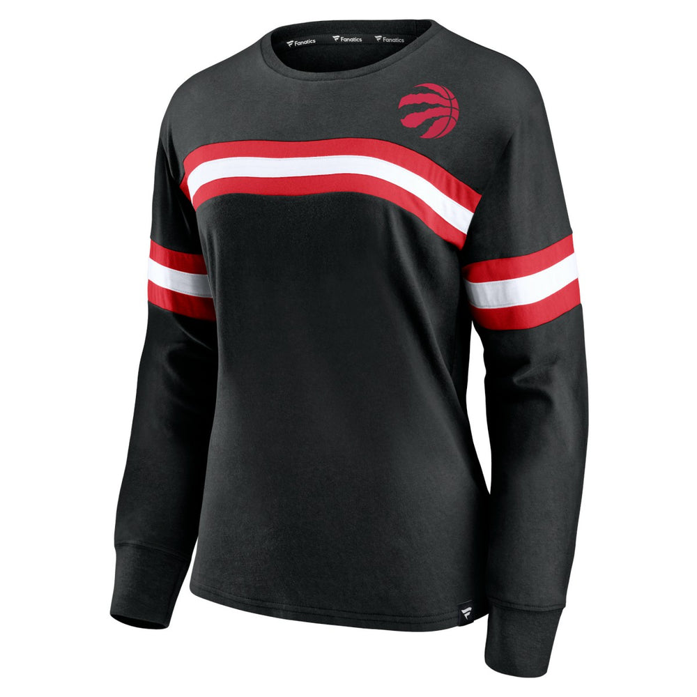 Toronto Raptors Women's Block Party Chest Logo Striped Long Sleeve T-Shirt Black | Fanatics online
