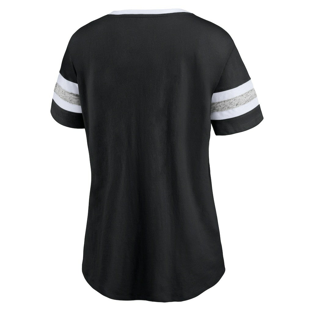 Brooklyn Nets Women's Block Party Striped Sleeve T-Shirt Black/Heathered Gray | Fanatics Lifestyle