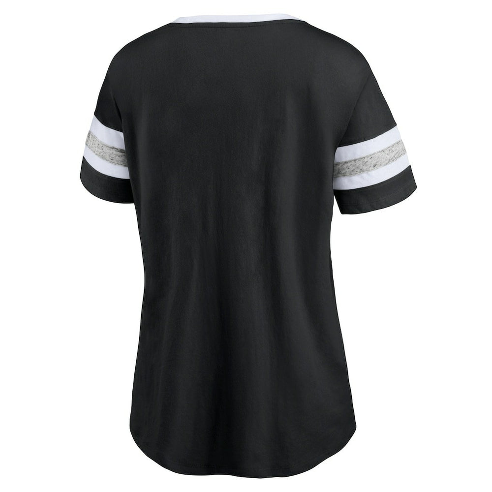 Brooklyn Nets Women's Block Party Striped Sleeve T-Shirt Black/Heathered Gray | Fanatics Lifestyle
