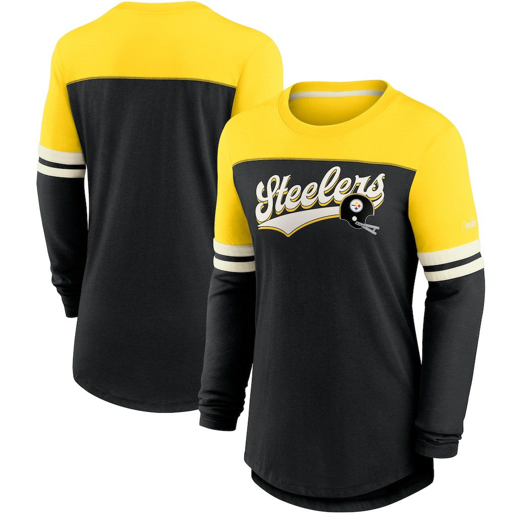 Nike Pittsburgh Steelers Women's Retro Script Performance Tri-Blend Long Sleeve T-Shirt Black/Gold