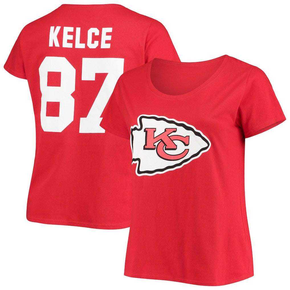 Travis Kelce Kansas City Chiefs Women's Plus Size Fair Catch Name & Number Scoop Neck T-Shirt Red