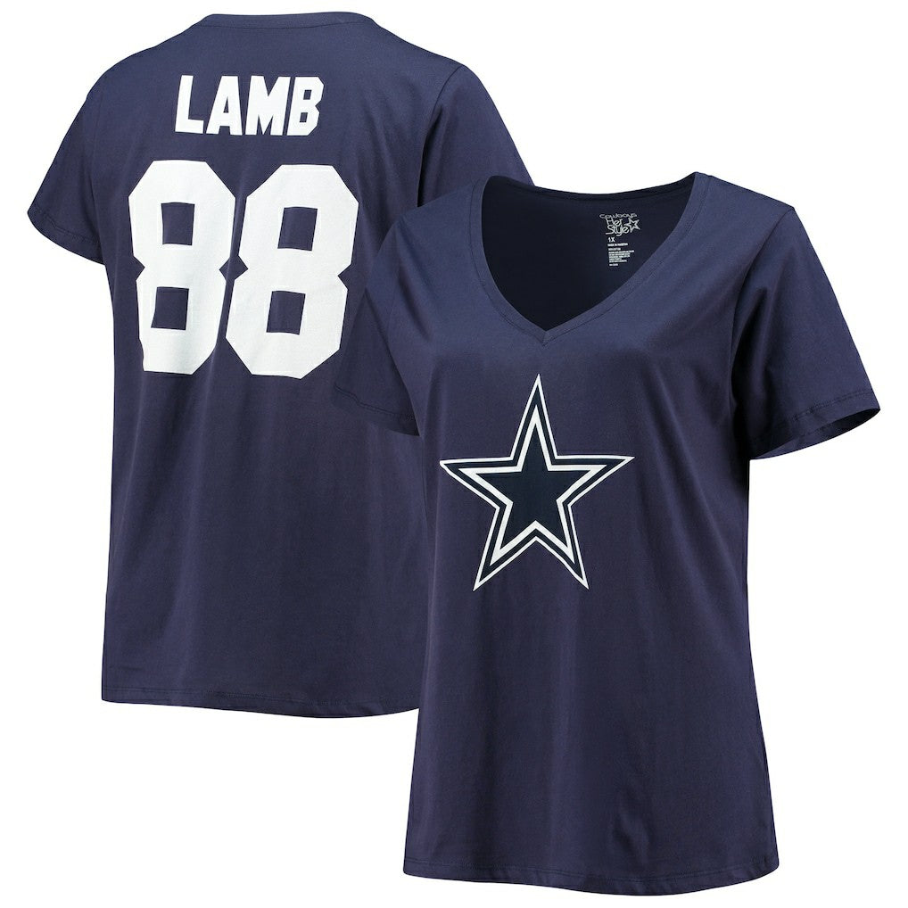 Fanatics CeeDee Lamb Dallas Cowboys Women's Plus Size Name & Number V-Neck T-Shirt Navy