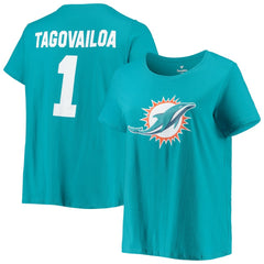 Tua Tagovailoa Miami Dolphins Women's Plus Size Fair Catch Name & Number Scoop Neck T-Shirt Aqua
