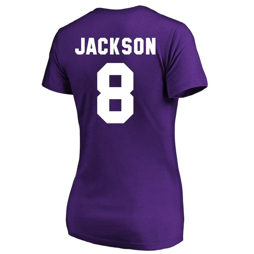 Fanatics Lamar Jackson Baltimore Ravens Women's Plus Size Name & Number V-Neck T-Shirt Purple
