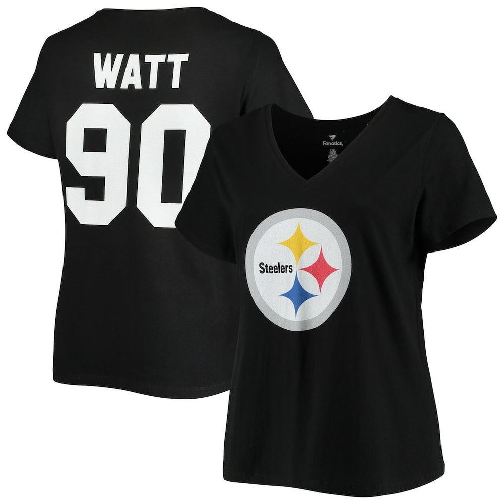 Fanatics T.J. Watt Pittsburgh Steelers Women's Plus Size Name & Number V-Neck T-Shirt Black