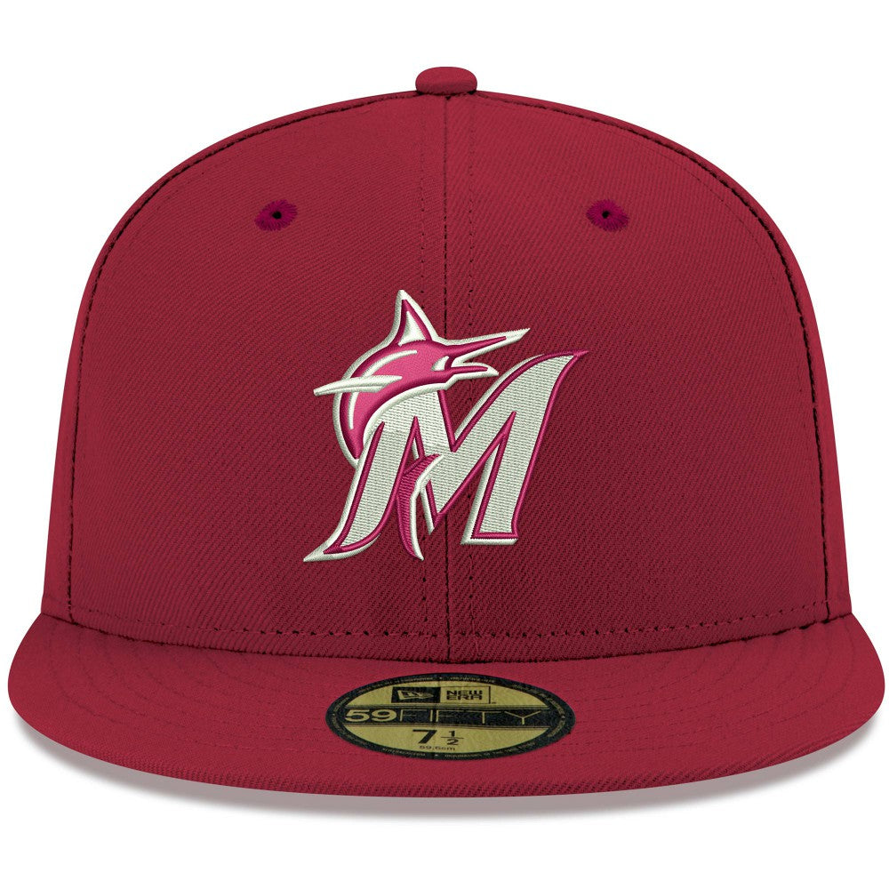 Miami Marlins New Era White Logo 59FIFTY Fitted Hat - Cardinal - New Era Lifestyle