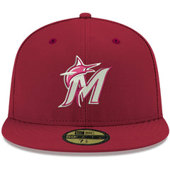 Miami Marlins New Era White Logo 59FIFTY Fitted Hat - Cardinal - New Era Lifestyle