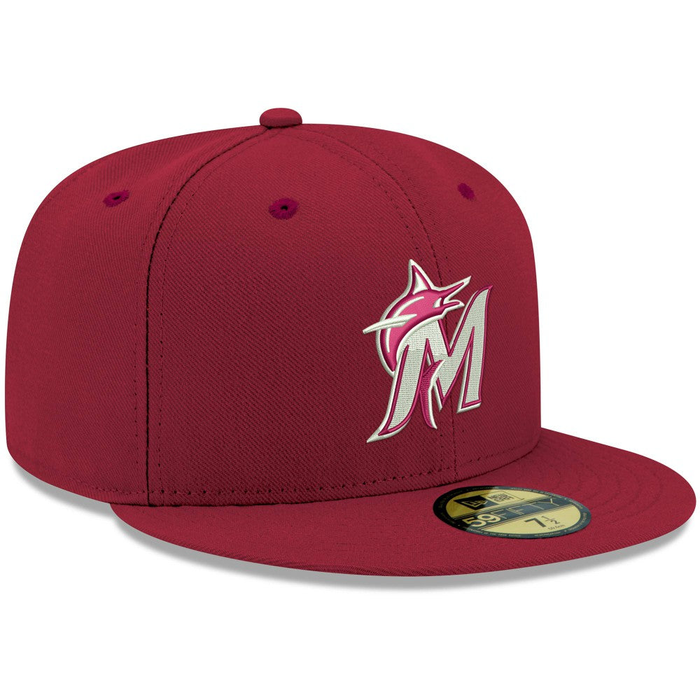 Miami Marlins New Era White Logo 59FIFTY Fitted Hat - Cardinal - New Era Lifestyle