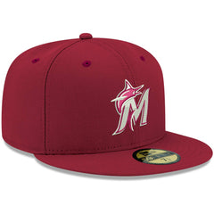 Miami Marlins New Era White Logo 59FIFTY Fitted Hat - Cardinal - New Era Lifestyle